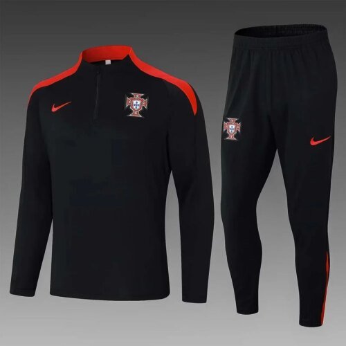 2024 Portugal Half-Pull Training Suit Black Football Shirt Set 1:1 Thai Quality