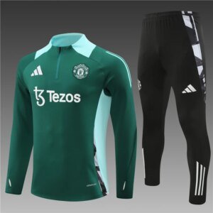 2024/2025 Manchester United Half-Pull Training Suit Wear Green Football Shirt 1:1 Thai Quality
