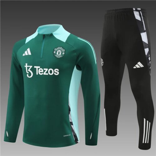 2024/2025 Manchester United Half-Pull Training Suit Wear Green Football Shirt 1:1 Thai Quality