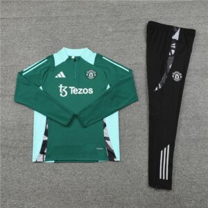 2024/2025 Manchester United Half-Pull Training Suit Wear Green Football Shirt 1:1 Thai Quality
