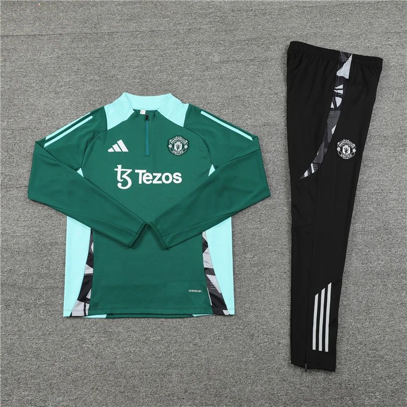 2024/2025 Manchester United Half-Pull Training Suit Wear Green Football Shirt 1:1 Thai Quality