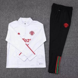 2023/2024 Manchester United Half-Pull Training Suit White Football Shirt 1:1 Thai Quality Set