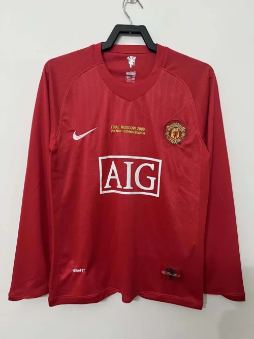 2007/2008 Retro Long Sleeve Manchester United Home Champions League Edition Football Shirt 1:1 Thai Quality