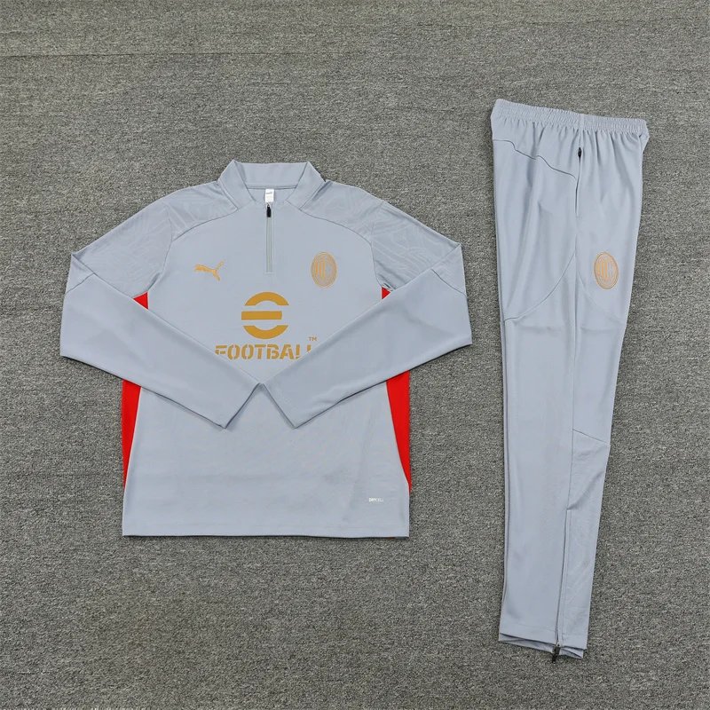 2024/2025 AC Milan Half-Pull Training Suit Grey Soccer Jersey 1:1 Thai Quality