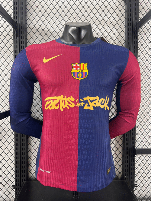 2024/2025 Long Sleeve Player Version Barcelona Home Limited Edition TRAVIS SCOTT Football Shirt 1:1 Thai Quality