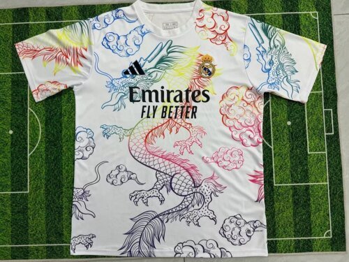 2024/2025 Real Madrid Round Neck White Dragon Pattern Football Jersey 1:1 Thai Quality