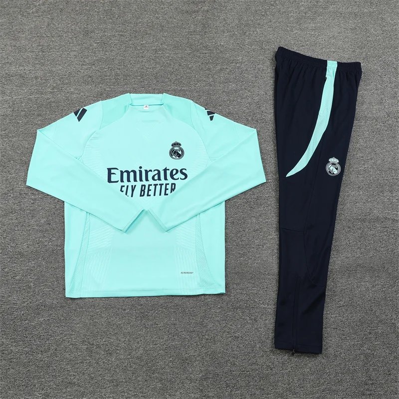 2024/2025 Real Madrid Half-Pull Training Suit Lake Blue Football Shirt 1:1 Thai Quality