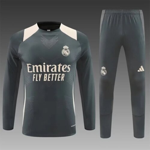 2024/2025 Real Madrid Half-Pull Training Suit Dark Grey Football Shirt 1:1 Thai Quality