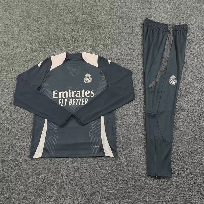 2024/2025 Real Madrid Half-Pull Training Suit Dark Grey Football Shirt 1:1 Thai Quality