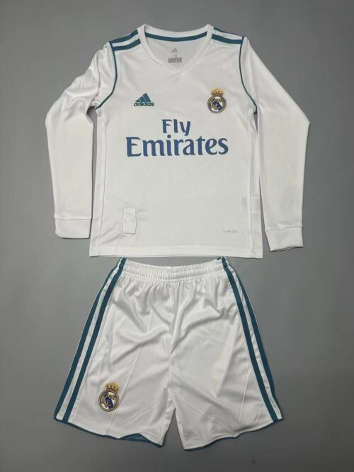 2017/2018 Retro Long Sleeve Real Madrid Home Football Shirt 1:1 Thai Quality Kids Size