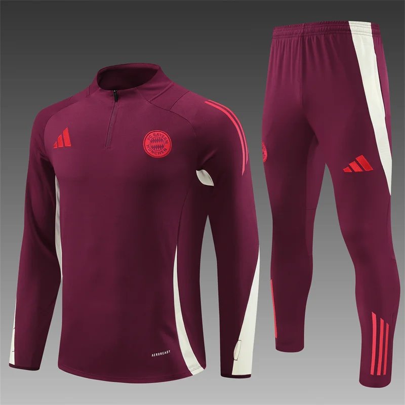 2024/2025 Bayern Munich Half-Pull Training Suit Red Date Color Football Shirt 1:1 Thai Quality