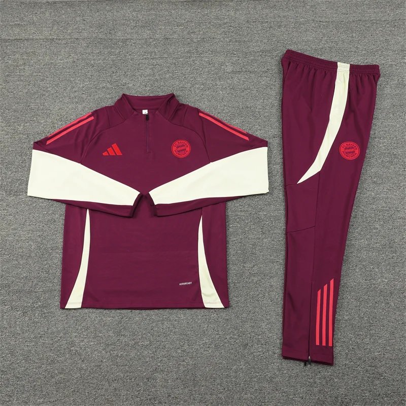 2024/2025 Bayern Munich Half-Pull Training Suit Red Date Color Football Shirt 1:1 Thai Quality