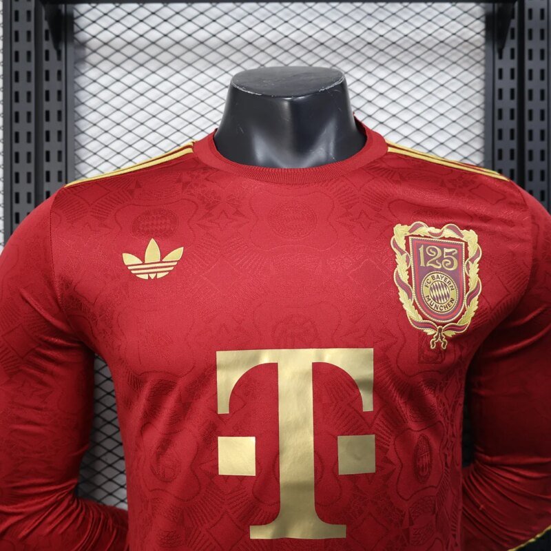 2025/2026 Player Version Bayern Munich 125th Anniversary Edition Red Long Sleeve Football Shirt 1:1 Thai Quality