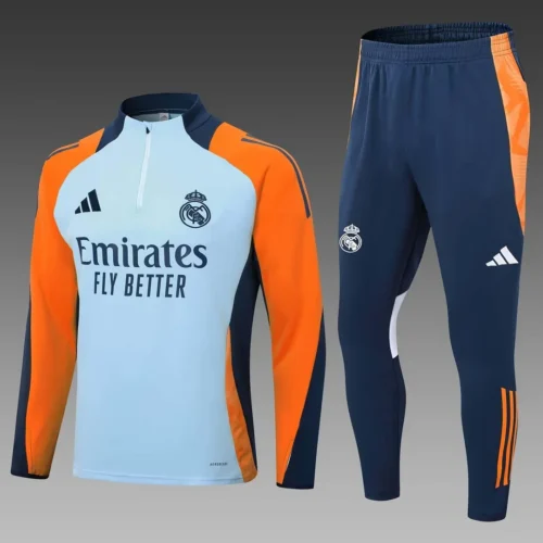 2024/2025 Real Madrid Half-Pull Training Suit Baby blue Football Shirt 1:1 Thai Quality