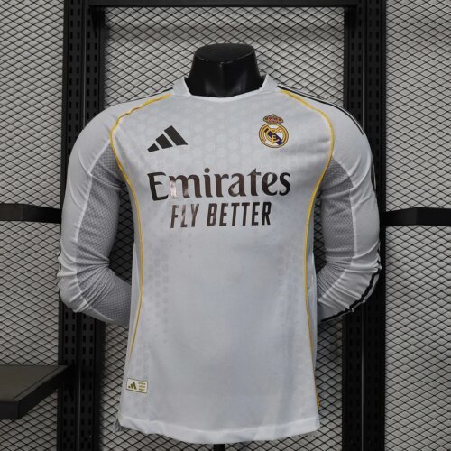 2025/2026 Player Version Real Madrid Home Long Sleeve Football Shirt 1:1 Thai Quality