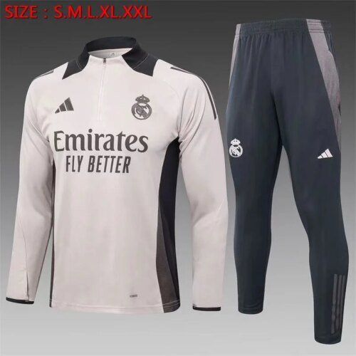 2024/2025 Real Madrid Half-Pull Training Suit Beige Yellow Football Shirt 1:1 Thai Quality