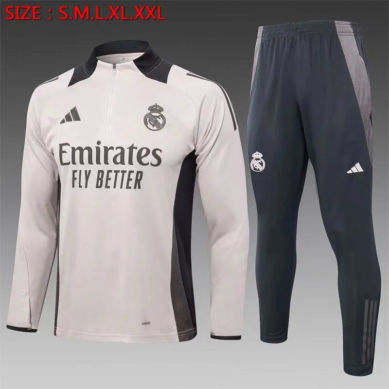 2024/2025 Real Madrid Half-Pull Training Suit Beige Yellow Football Shirt 1:1 Thai Quality