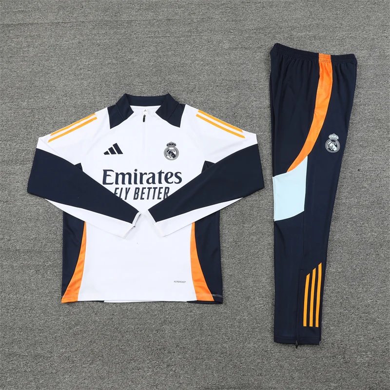 2024/2025 Real Madrid Half-Pull Training Suit White Football Shirt 1:1 Thai Quality