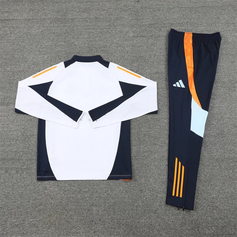 2024/2025 Real Madrid Half-Pull Training Suit White Football Shirt 1:1 Thai Quality