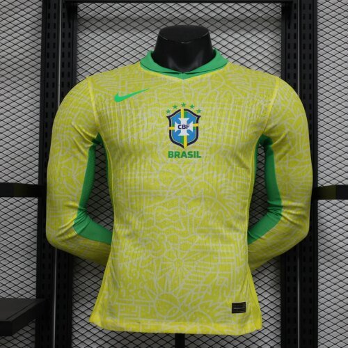 2024 Player Version Brazil Home Long Sleeve Soccer Jersey 1:1 Thai Quality