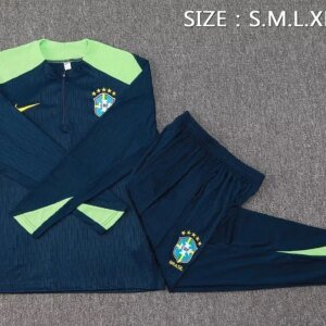 2024 Brazil Half-Pull Training Suit Dark Blue Football Shirt 1:1 Thai Quality Set