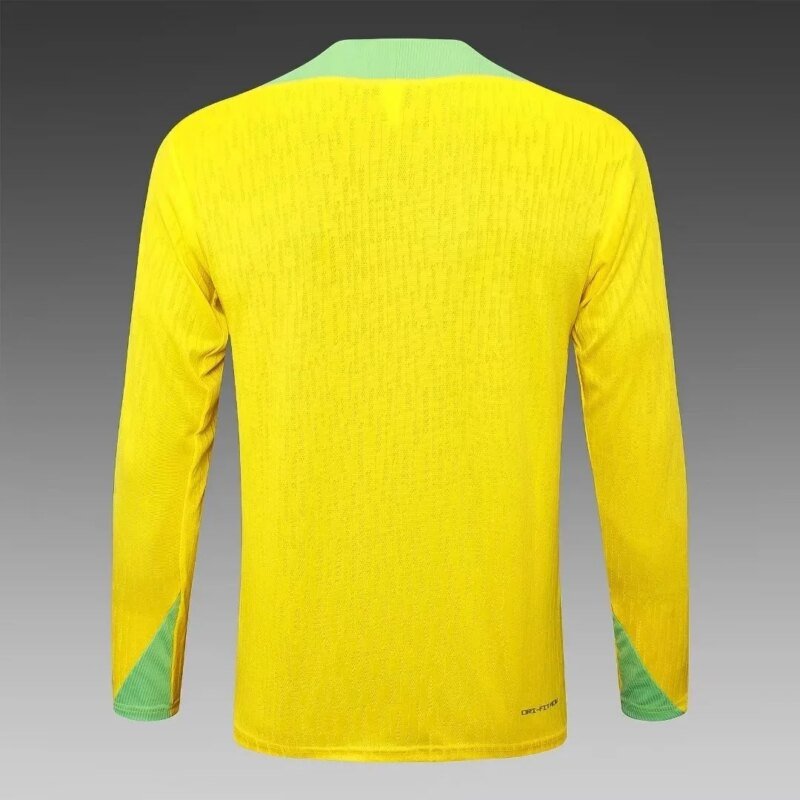 2024 Brazil Half-Pull Training Suit Yellow Football Shirt 1:1 Thai Quality Set
