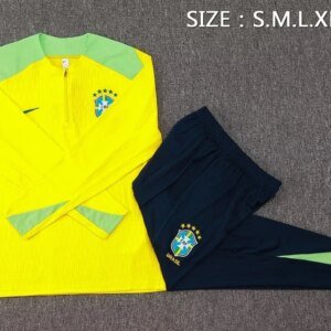 2024 Brazil Half-Pull Training Suit Yellow Football Shirt 1:1 Thai Quality Set